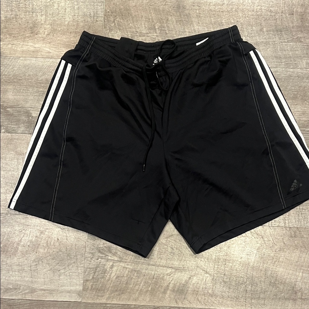 Adidas Men's Black Athletic Shorts with White Stripes - Picture 1 of 2